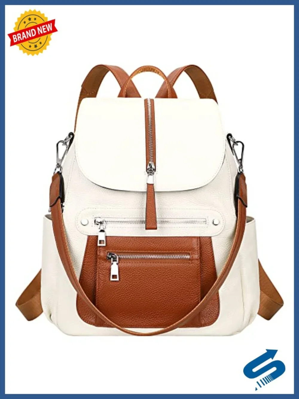 Genuine Leather Fashion Backpack with Multi Pockets Flap Daypack